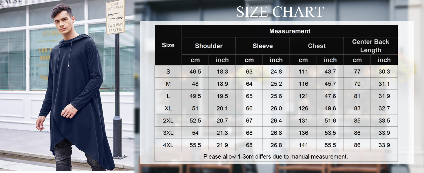 COOFANDY Men's Hooded Poncho Cape Cloak Casual Asymmetric Hem Hoodie Sweatshirts