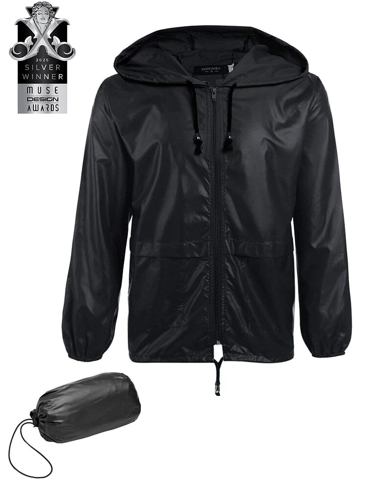 COOFANDY Mens Packable Rain Jacket Lightweight Waterproof Raincoat with Hood Outdoor Rain Gear Travel Hiking Cycling S-XXXL