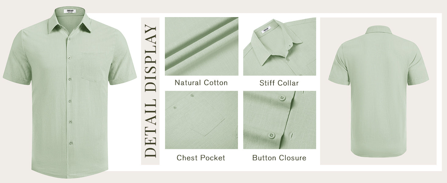 COOFANDY Mens Short Sleeve Button Down Shirts 100% Cotton Beach Style Textured Shirts