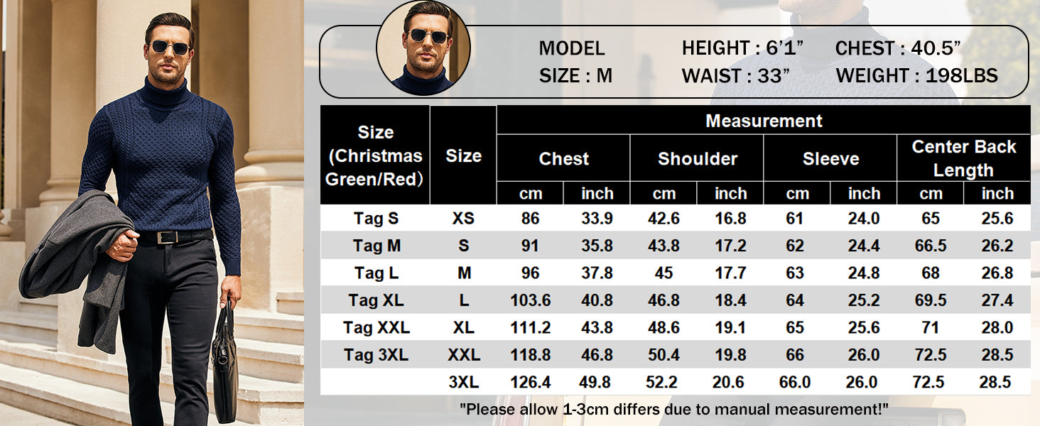 COOFANDY Men's Slim Fit Turtleneck Sweater Casual Knitted Twisted Pullover Solid Sweaters