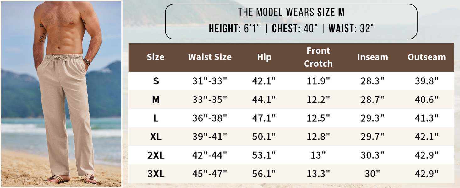 COOFANDY Men's Linen Pants Drawstring Casual Loose Fit Beach Summer Pants Lightweight Linen Trousers Yoga Pants
