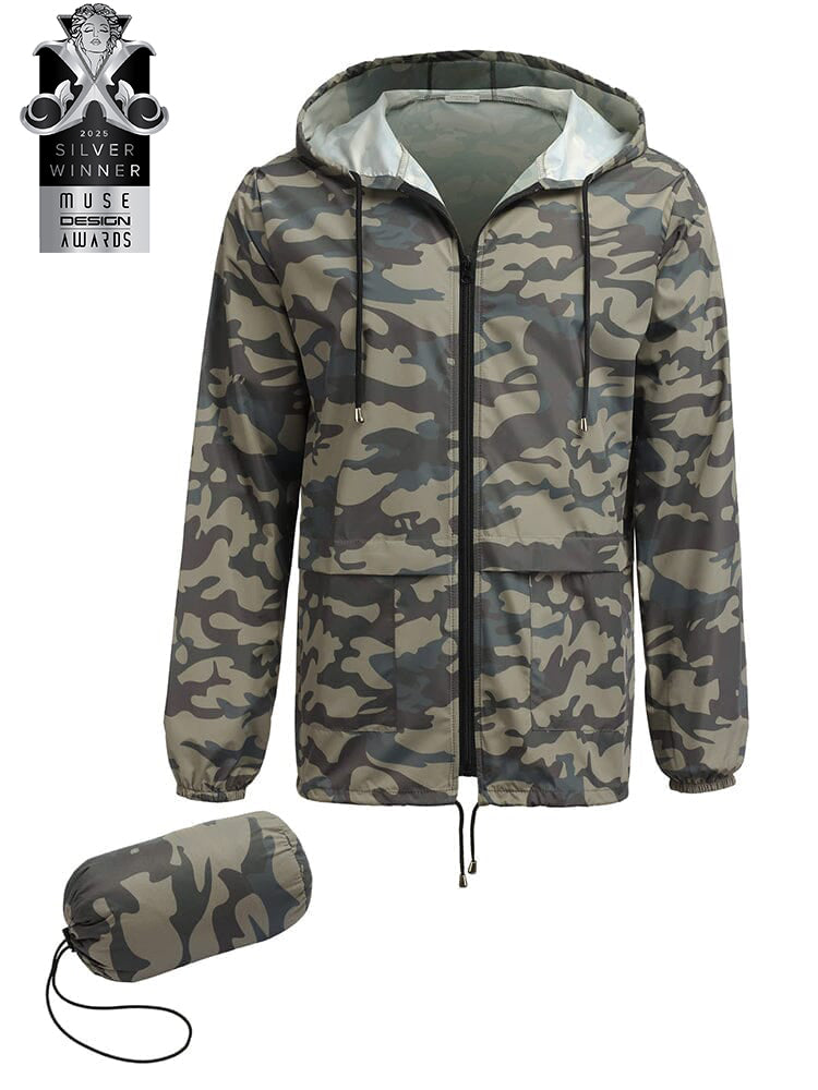 COOFANDY Mens Packable Rain Jacket Lightweight Waterproof Raincoat with Hood Outdoor Rain Gear Travel Hiking Cycling S-XXXL