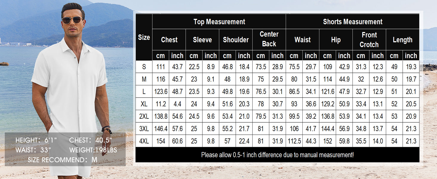 COOFANDY Men's Summer Beach Outfits 2 Piece Short Sleeve Shirts and Shorts Vacation Texture Linen Sets for Men