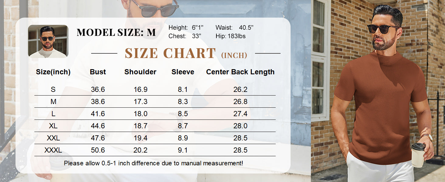 COOFANDY Men's Mock Turtleneck Sweater Short Sleeve Casual Knitted T-Shirts Thermal Tops Solid Basic Tee