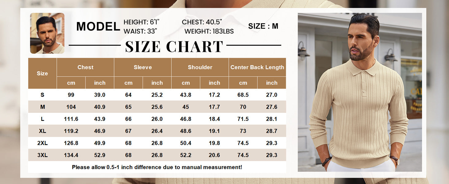 COOFANDY Knit Polo Shirts Long Sleeve Button Down Ribbed Polo Shirt Golf Shirts
