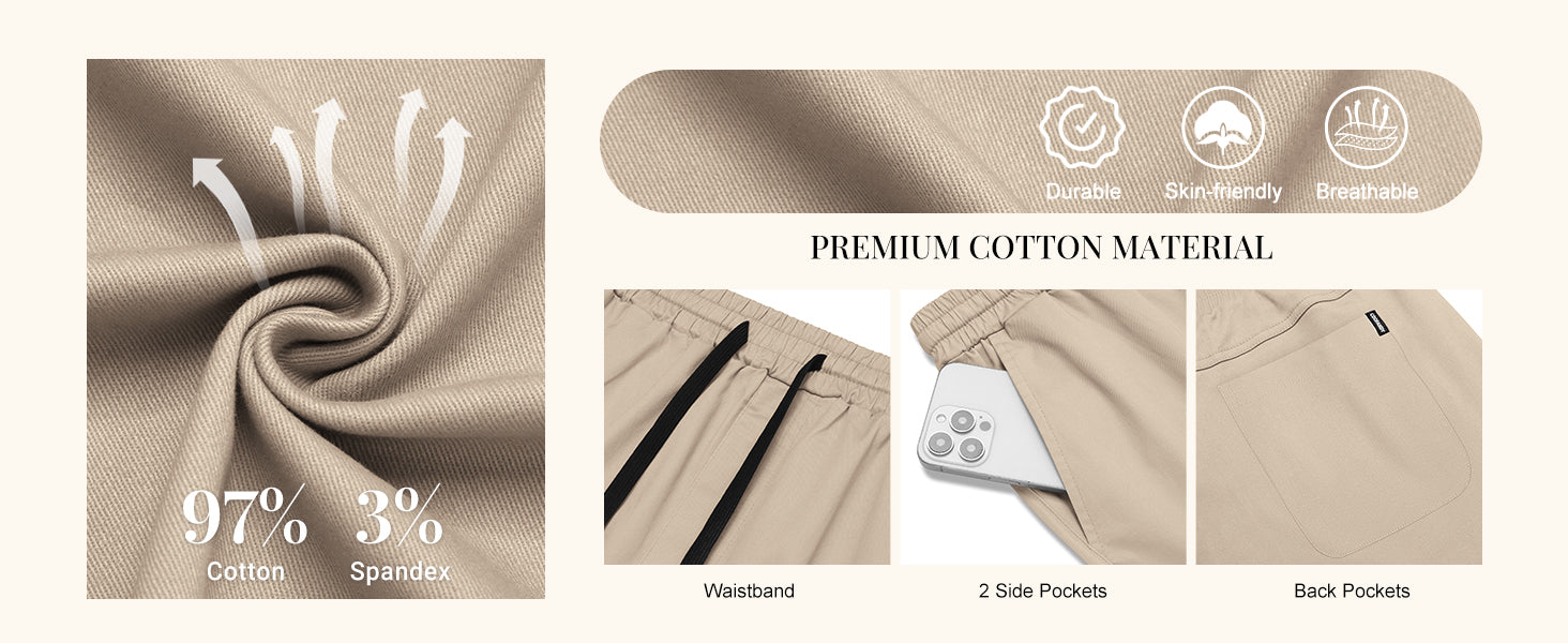 COOFANDY Mens Casual Shorts Cotton Drawstring Elastic Waist Stretch Chino Golf Shorts Summer Beach Shorts