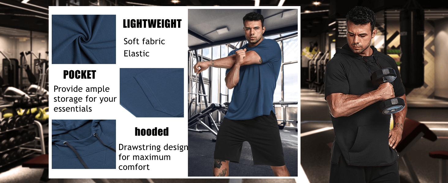 COOFANDY Men's Short Sleeve Hoodie Workout Gym Sweatshirt Muscle Fit Fashion Athletic Hoodies Pullover Cotton Hooded T-Shirts