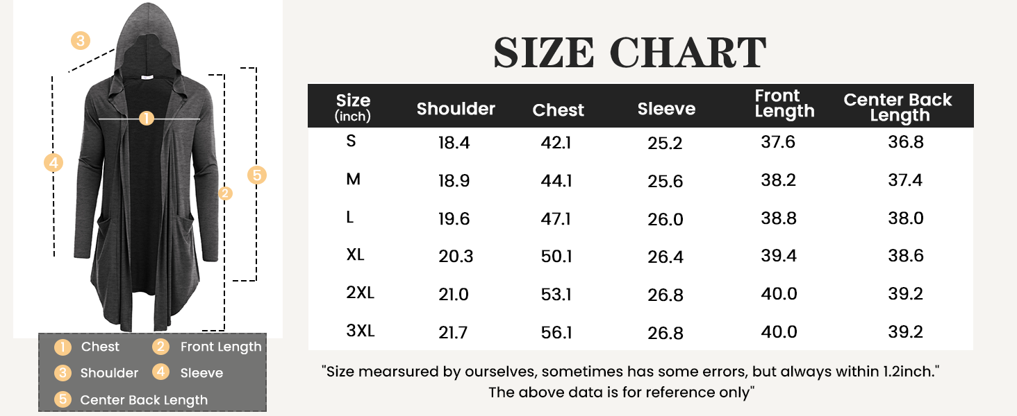 COOFANDY Men's Long Hooded Cardigan Shawl Collar Lightweight Open Front Drape Cape Overcoat with Pockets