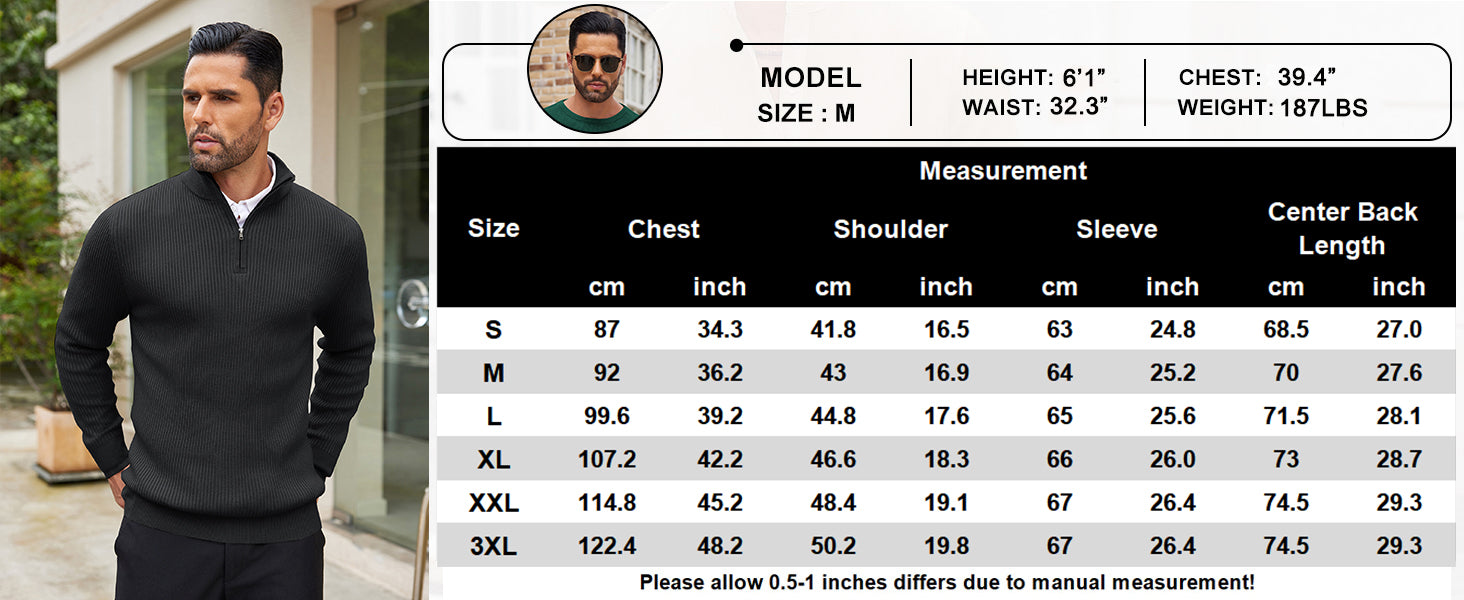 COOFANDY Men's Quarter Zip Sweaters Slim Fit Mock Neck Pullover Sweater Lightweight Knitted Polo Sweaters