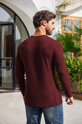 COOFANDY Men's 2Pack Slim Fit Henley Shirts Long Sleeve Lightweight Fashion Casual Cotton Basic T Shirts